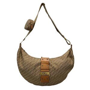 Auth DIOR/ChristianDior Street Chic/Trotter Beige Light Brown Jacquard Leather